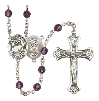Sterling Silver 6mm Austrian Crystal Saint Christopher/Gymnastics Rosary in Amethyst