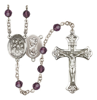 Sterling Silver 6mm Austrian Crystal Saint Christopher / Choir Rosary in Amethyst