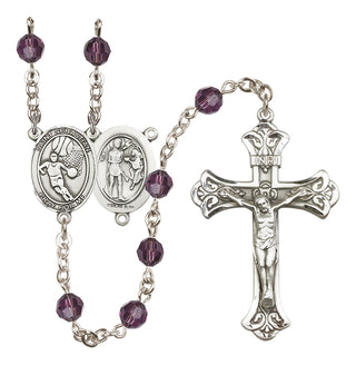 Sterling Silver 6mm Austrian Crystal Saint Sebastian/Basketball Rosary in Amethyst