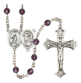Sterling Silver 6mm Austrian Crystal Saint Sebastian /Track&Field-Men Rosary in Amethyst
