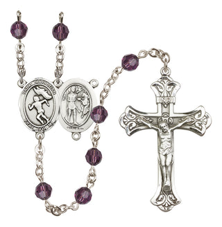 Sterling Silver 6mm Austrian Crystal Saint Sebastian /Track&Field-Women Rosary in Amethyst