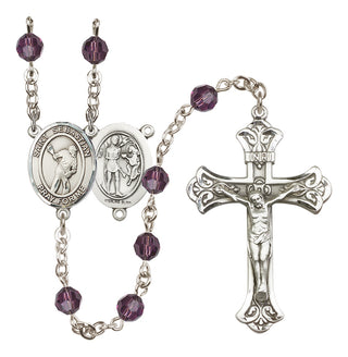 Sterling Silver 6mm Austrian Crystal Saint Sebastian/Lacrosse Rosary in Amethyst