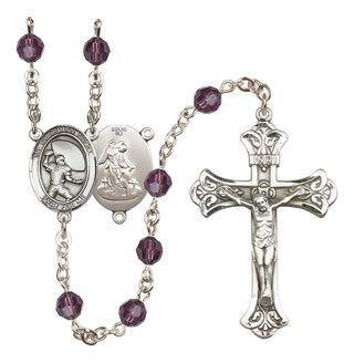 Sterling Silver 6mm Austrian Crystal Guardian Angel/Football Rosary in Amethyst