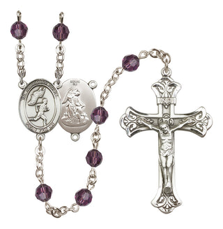 Sterling Silver 6mm Austrian Crystal Guardian Angel/Track&Field-Men Rosary in Amethyst