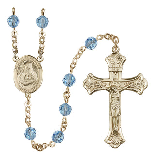 14 Karat Gold-Filled 6mm Austrian Crystal Saint Frances Cabrini Rosary in Aqua