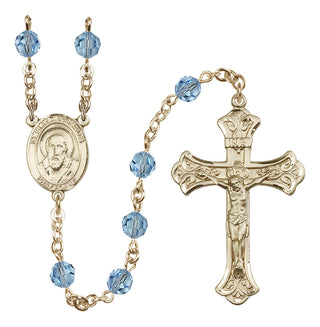 14 Karat Gold-Filled 6mm Austrian Crystal Saint Francis de Sales Rosary in Aqua
