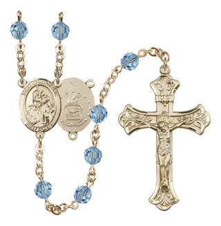 14 Karat Gold-Filled 6mm Austrian Crystal Saint Joan of Arc / Air Force Rosary in Aqua