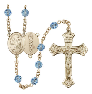 14 Karat Gold-Filled 6mm Austrian Crystal Saint Luke the Apostle / Doctor Rosary in Aqua