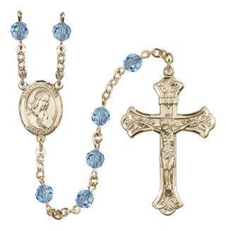 14 Karat Gold-Filled 6mm Austrian Crystal Saint Philomena Rosary in Aqua