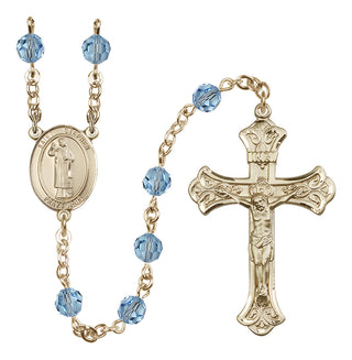14 Karat Gold-Filled 6mm Austrian Crystal Saint Stephen the Martyr Rosary in Aqua