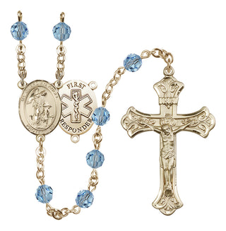 14 Karat Gold-Filled 6mm Austrian Crystal Guardian Angel/1st Responders Rosary in Aqua