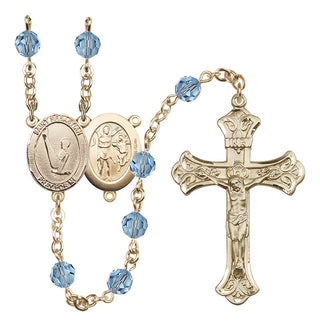 14 Karat Gold-Filled 6mm Austrian Crystal Saint Sebastian/Gymnastics Rosary in Aqua