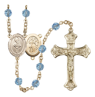 14 Karat Gold-Filled 6mm Austrian Crystal Saint Sebastian/Dance Rosary in Aqua