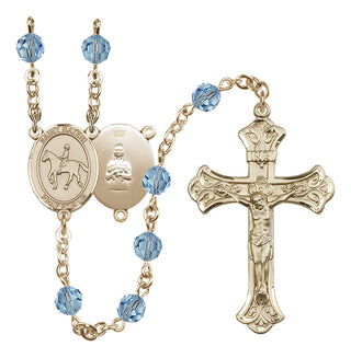 14 Karat Gold-Filled 6mm Austrian Crystal Saint Kateri/Equestrian Rosary in Aqua