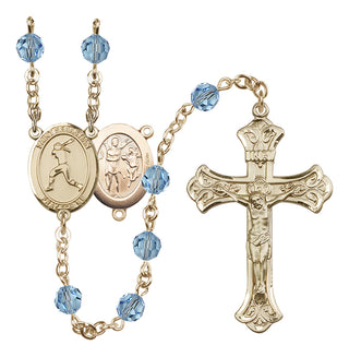 14 Karat Gold-Filled 6mm Austrian Crystal Saint Sebastian / Softball Rosary in Aqua