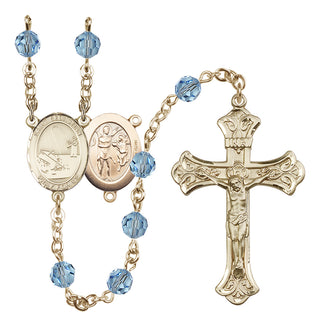 14 Karat Gold-Filled 6mm Austrian Crystal Saint Sebastian / Fishing Rosary in Aqua