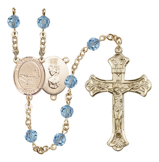 14 Karat Gold-Filled 6mm Austrian Crystal Saint Christopher / Fishing Rosary in Aqua