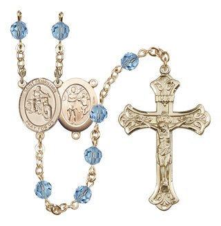 14 Karat Gold-Filled 6mm Austrian Crystal Saint Sebastian / Motorcycle Rosary in Aqua