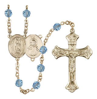 14 Karat Gold-Filled 6mm Austrian Crystal Our Lady of Guadalupe Rosary in Aqua