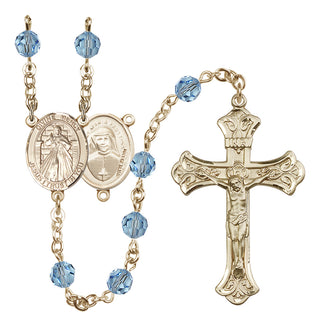 14 Karat Gold-Filled 6mm Austrian Crystal Divine Mercy Rosary in Aqua