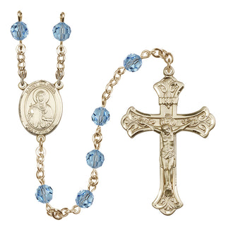 14 Karat Gold-Filled 6mm Austrian Crystal Saint Marina Rosary in Aqua