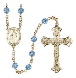 14 Karat Gold-Filled 6mm Austrian Crystal Our Lady the Undoer of Knots Rosary in Aqua