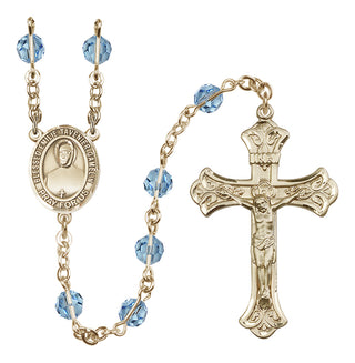 14 Karat Gold-Filled 6mm Austrian Crystal Blessed Emilie Tavernier Gamelin Rosary in Aqua