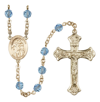 14 Karat Gold-Filled 6mm Austrian Crystal Guardian Angel w/Children Rosary in Aqua