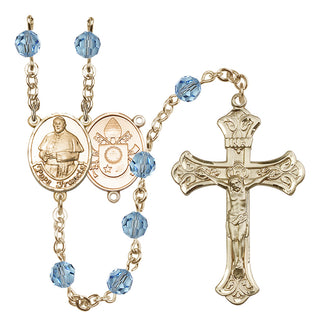 14 Karat Gold-Filled 6mm Austrian Crystal Pope Francis Rosary in Aqua