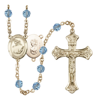 14 Karat Gold-Filled 6mm Austrian Crystal Saint Christopher/Gymnastics Rosary in Aqua