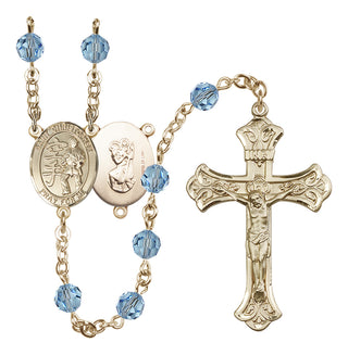 14 Karat Gold-Filled 6mm Austrian Crystal Saint Christopher / Karate Rosary in Aqua