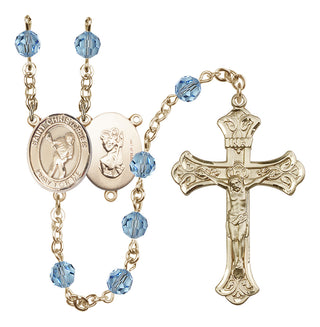 14 Karat Gold-Filled 6mm Austrian Crystal Saint Christopher/Lacrosse Rosary in Aqua