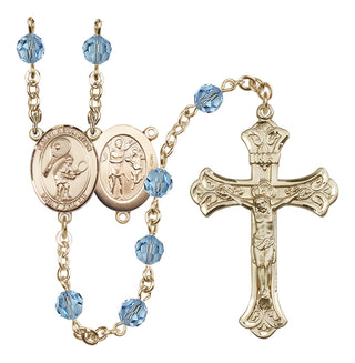 14 Karat Gold-Filled 6mm Austrian Crystal Saint Sebastian / Tennis Rosary in Aqua