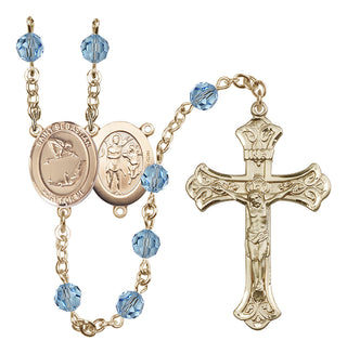 14 Karat Gold-Filled 6mm Austrian Crystal Saint Sebastian/Gymnastics Rosary in Aqua