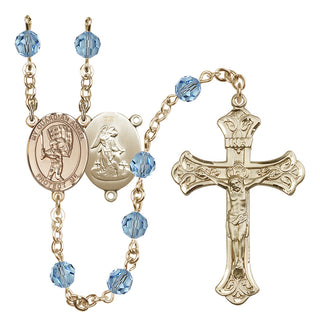 14 Karat Gold-Filled 6mm Austrian Crystal Guardian Angel/Baseball Rosary in Aqua