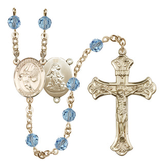 14 Karat Gold-Filled 6mm Austrian Crystal Guardian Angel/Basketball Rosary in Aqua