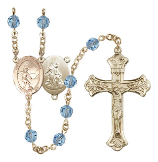 14 Karat Gold-Filled 6mm Austrian Crystal Guardian Angel/Soccer Rosary in Aqua