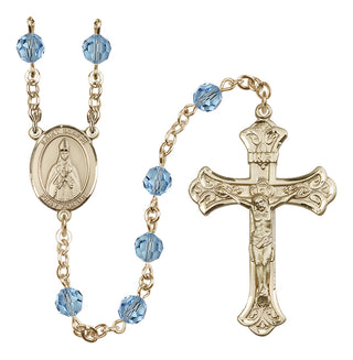 14 Karat Gold 6mm Austrian Crystal Saint Blaise Rosary in Aqua