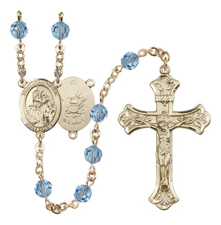 14 Karat Gold 6mm Austrian Crystal Saint Joan of Arc / Navy Rosary in Aqua