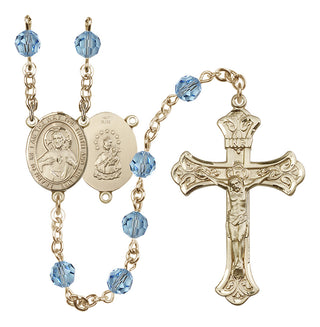 14 Karat Gold 6mm Austrian Crystal Scapular Rosary in Aqua