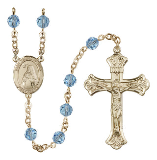 14 Karat Gold 6mm Austrian Crystal Saint Teresa of Avila Rosary in Aqua