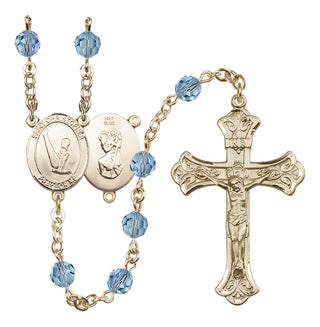 14 Karat Gold 6mm Austrian Crystal Saint Christopher/Gymnastics Rosary in Aqua