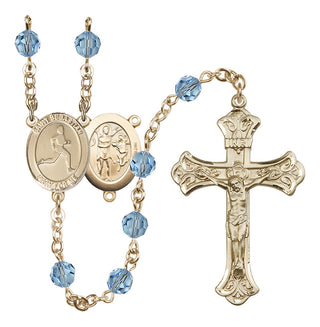 14 Karat Gold 6mm Austrian Crystal Saint Sebastian/Track & Field Rosary in Aqua