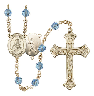 14 Karat Gold 6mm Austrian Crystal Saint Rita / Baseball Rosary in Aqua