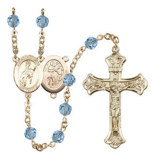 14 Karat Gold 6mm Austrian Crystal Saint Sebastian / Rodeo Rosary in Aqua