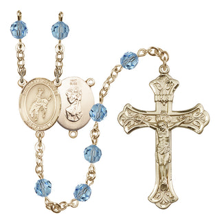 14 Karat Gold 6mm Austrian Crystal Saint Christopher / Rodeo Rosary in Aqua