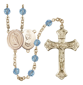 14 Karat Gold 6mm Austrian Crystal Saint Christopher / Rugby Rosary in Aqua