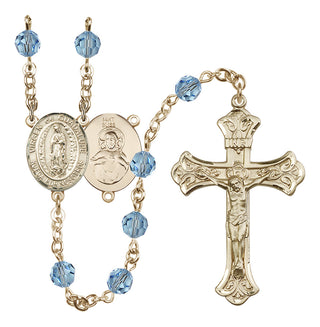 14 Karat Gold 6mm Austrian Crystal Virgen de Guadalupe Rosary in Aqua
