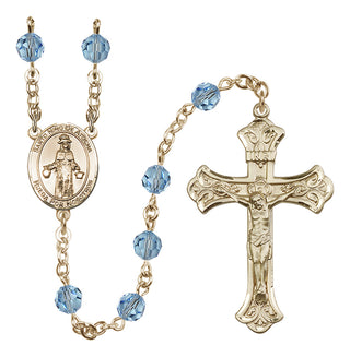 14 Karat Gold 6mm Austrian Crystal Saint Nino de Atocha Rosary in Aqua