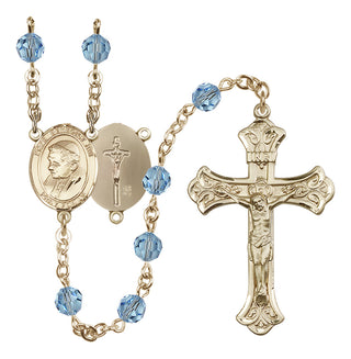 14 Karat Gold 6mm Austrian Crystal Pope Emeritace Benedict XVI Rosary in Aqua